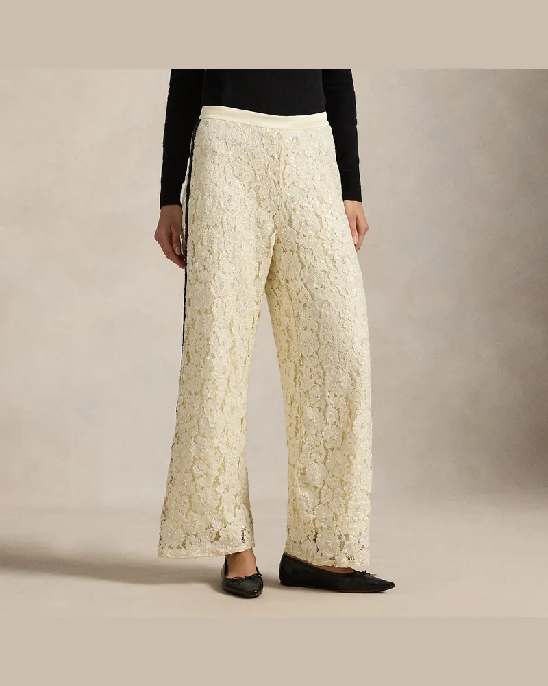 Ralph Lauren Paillettenbesetzte Hose aus Spitze White