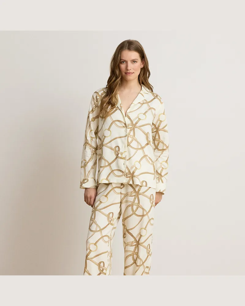 Ralph Lauren Atlas-Pyjama mit Gürteldruck Cream