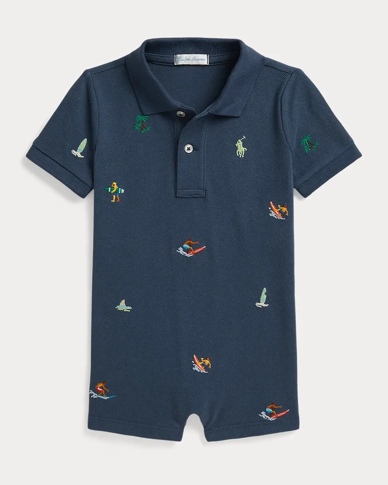 Ralph Lauren Polo-Sommerstrampler mit Stickerei Blue