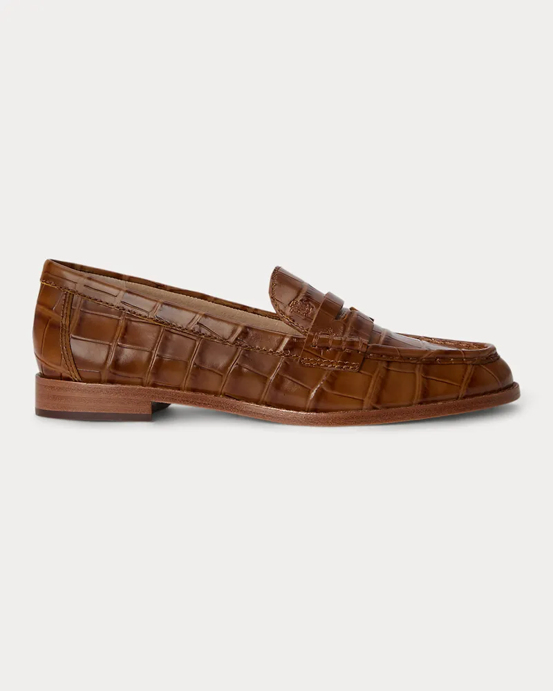 Ralph Lauren Leder-Loafer Wynnie mit Krokodilprägung Brown