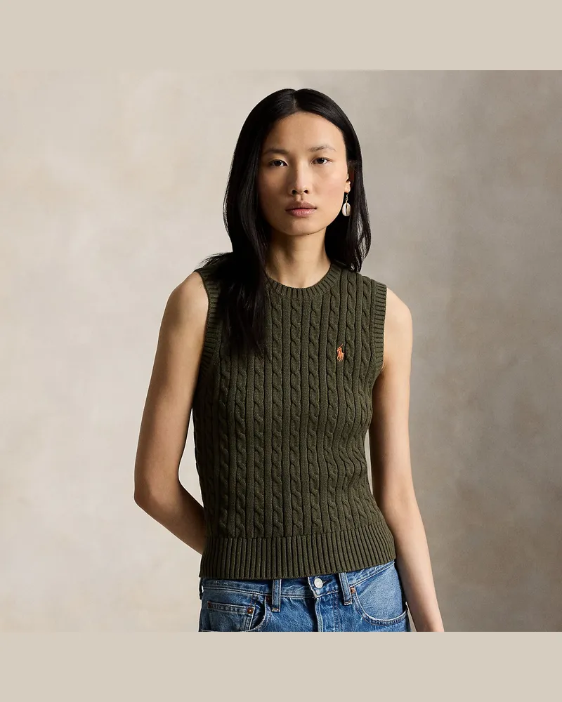 Ralph Lauren Baumwollpullunder mit Zopfmuster Green