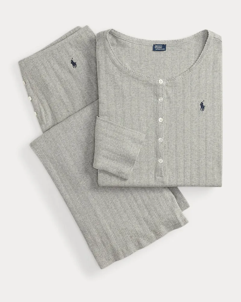 Ralph Lauren Baumwollpyjama mit Lochmuster Grey
