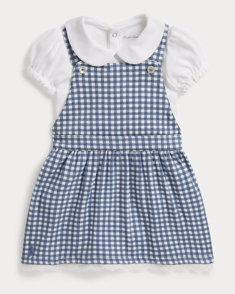 Ralph Lauren Baumwollbody & Gingham-Kleid Blue