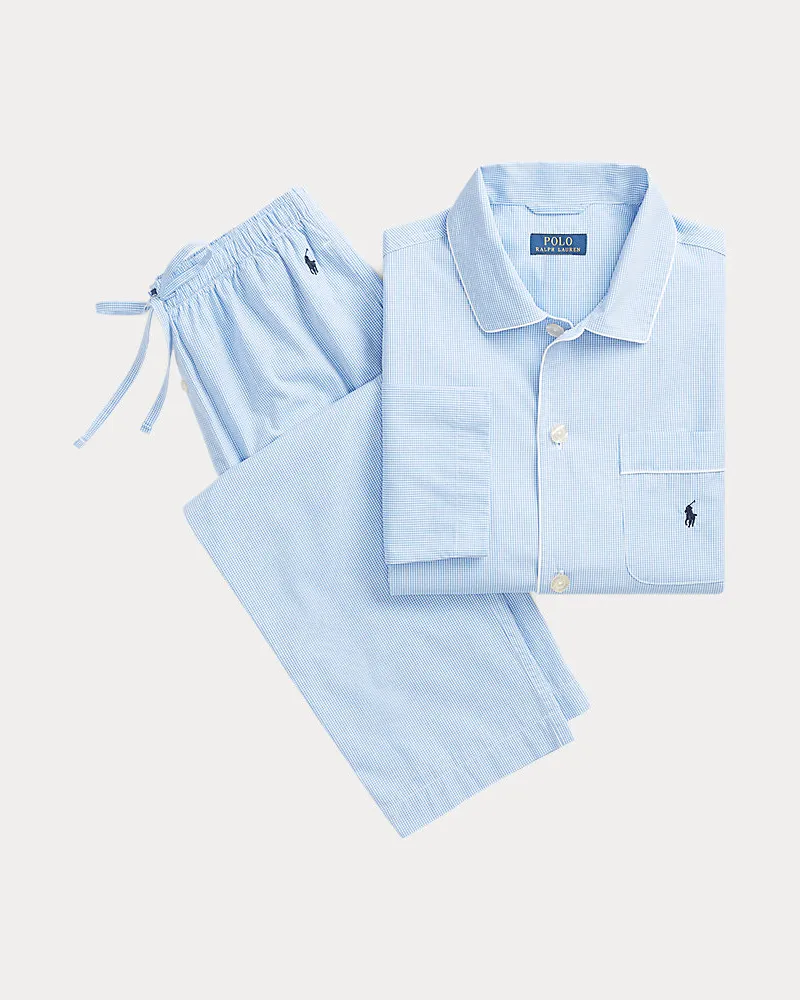 Ralph Lauren Langer Pyjama mit Ginganmuster Blue