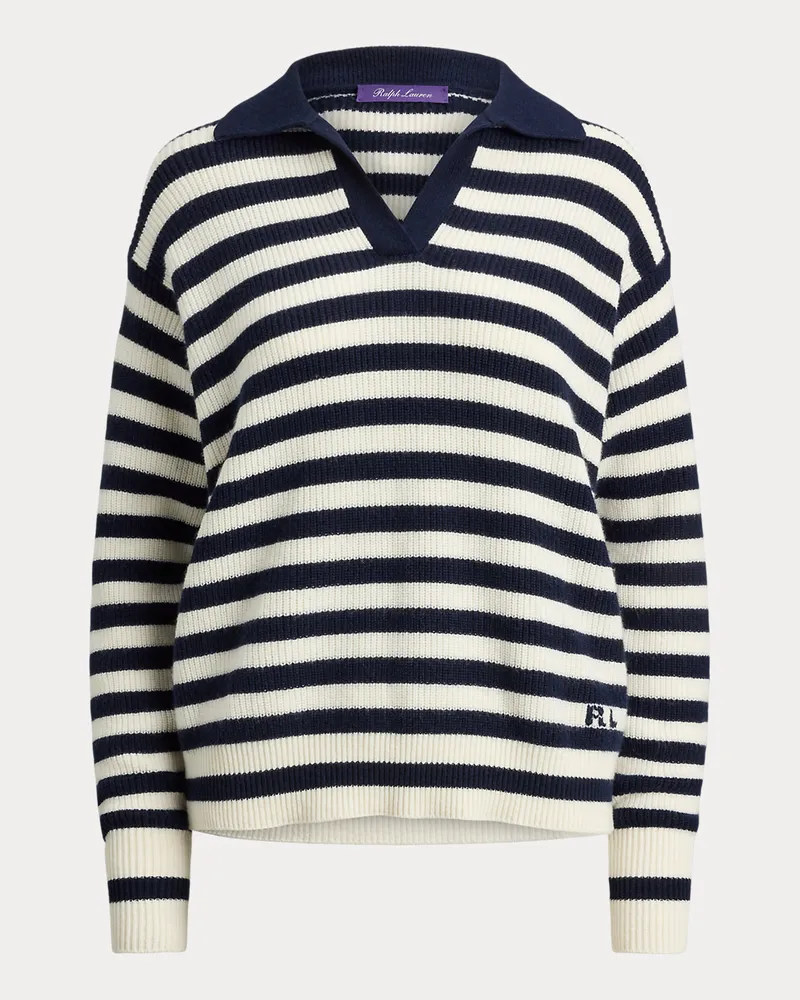 Ralph Lauren Gestreifter Polo-Pullover aus Kaschmir Blue