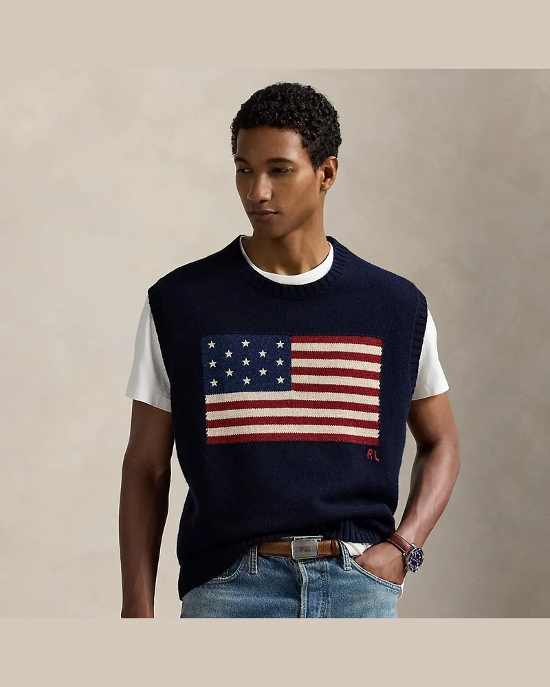 Ralph Lauren Big-Fit Pullunder mit US-Flagge Blue