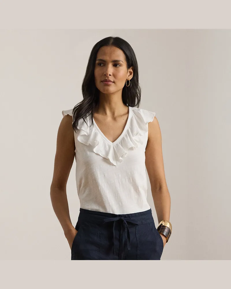 Ralph Lauren Ärmelloses Jersey-Oberteil mit Rüschen White