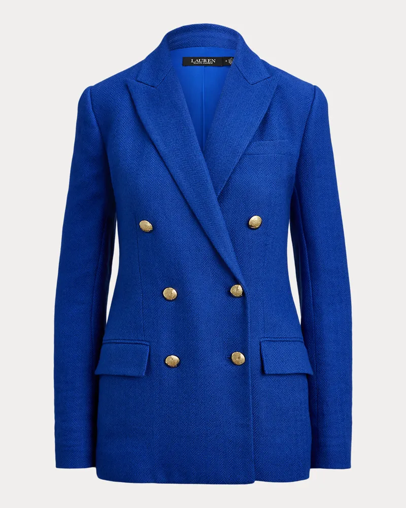 Ralph Lauren Kurzgrößen - Zweireihiger Leinen-Baumwoll-Blazer Blue