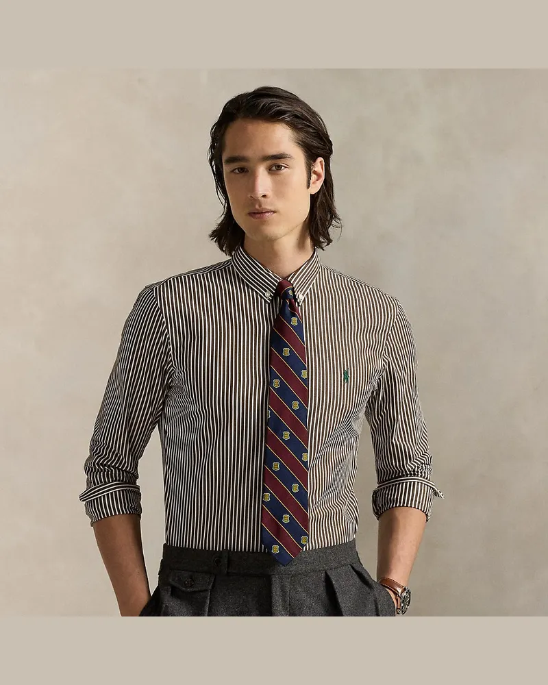 Ralph Lauren Gestreiftes Custom-Fit Hemd aus Popeline Brown