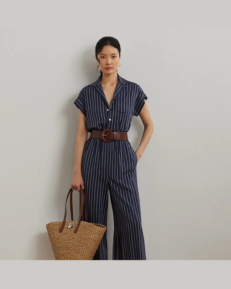 Ralph Lauren Kurzgrößen - Gestreifter Jumpsuit mit weitem Bein Blue