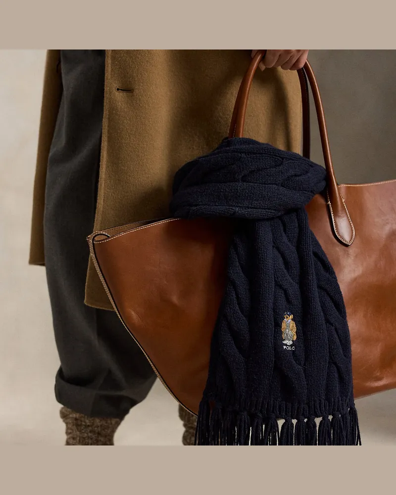 Ralph Lauren Schal mit Zopfmuster und Polo Bear Blue