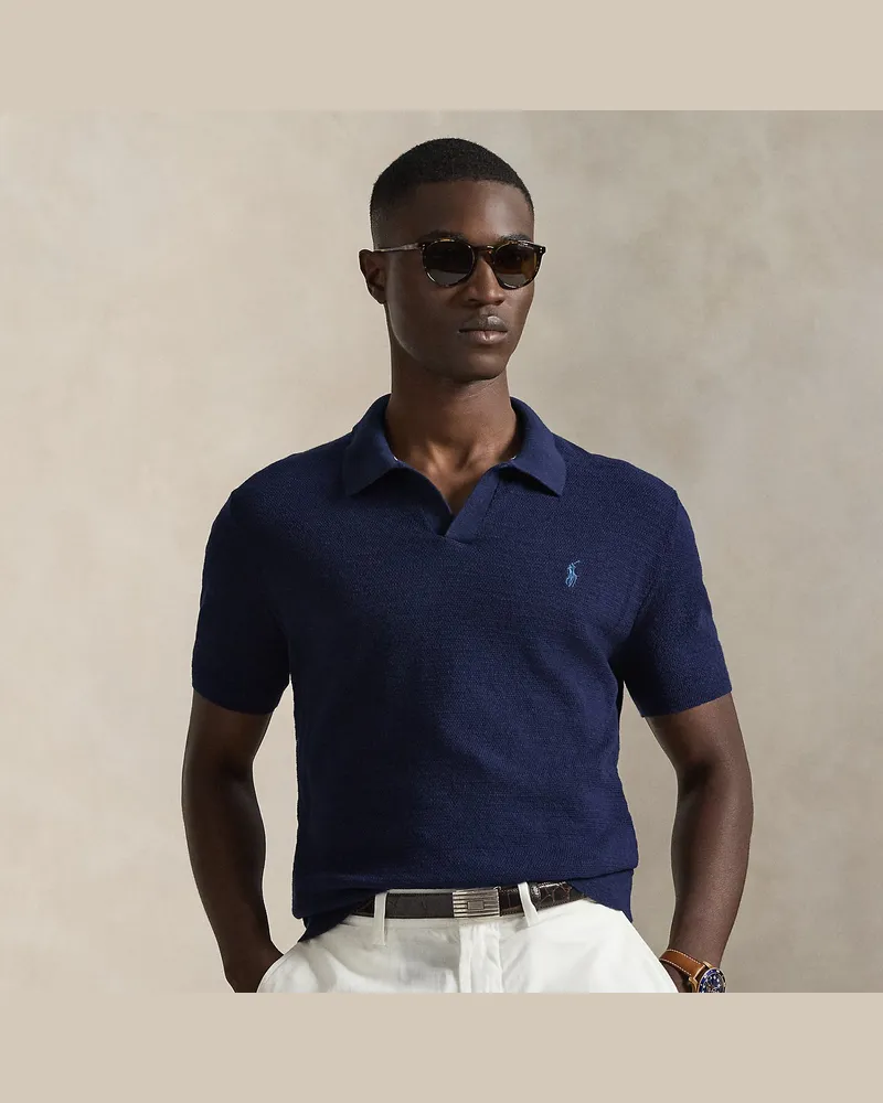 Ralph Lauren Strukturierter Baumwoll-Leinen-Pullover Blue
