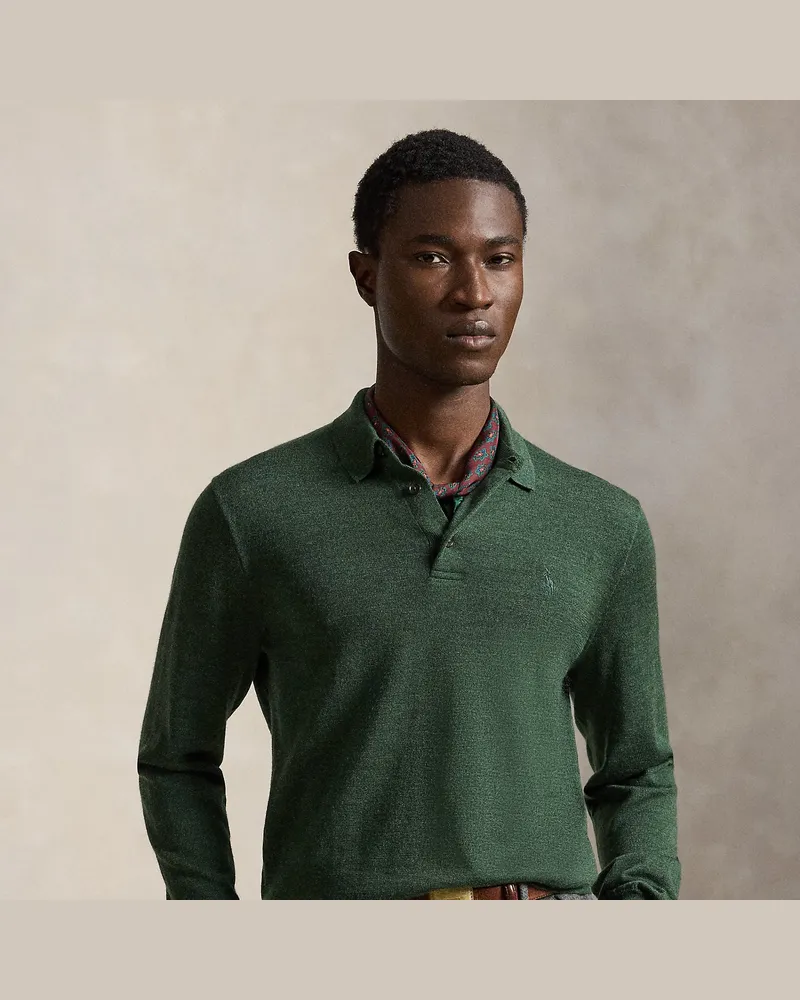 Ralph Lauren Waschbarer Wollpullover mit Polo-Kragen Green