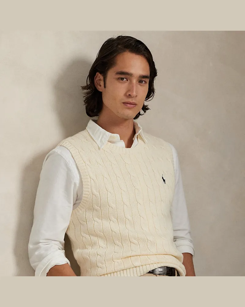 Ralph Lauren Baumwollpullunder mit Zopfmuster Tan