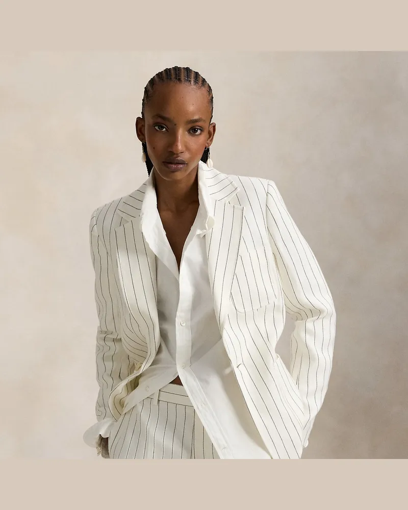 Ralph Lauren Einreihiges Hanf-Sakko mit Längsstreifen Cream