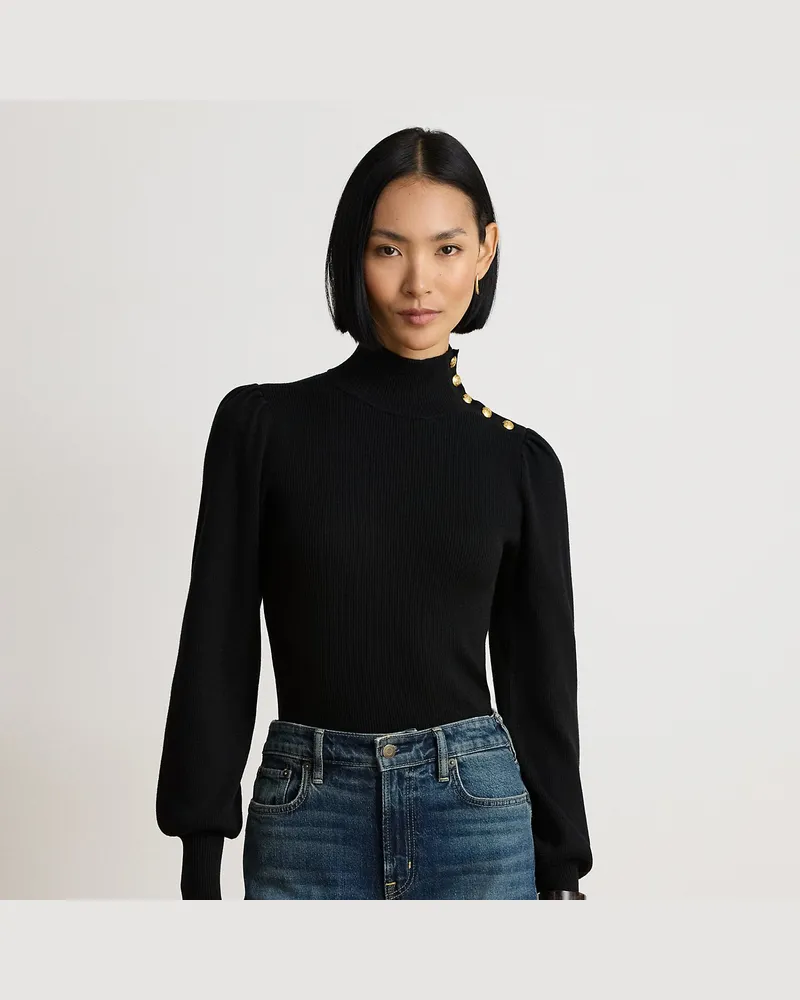 Ralph Lauren Pullover mit Halbrollkragen und Knöpfen Black