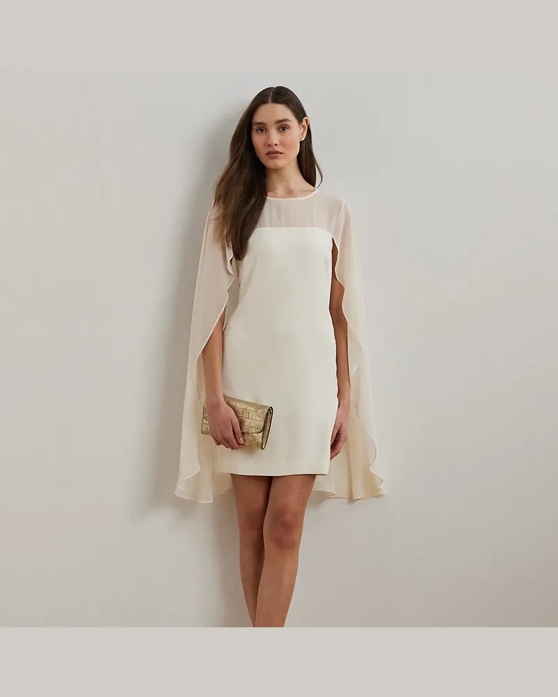 Ralph Lauren Cape-Cocktailkleid aus Georgette Cream