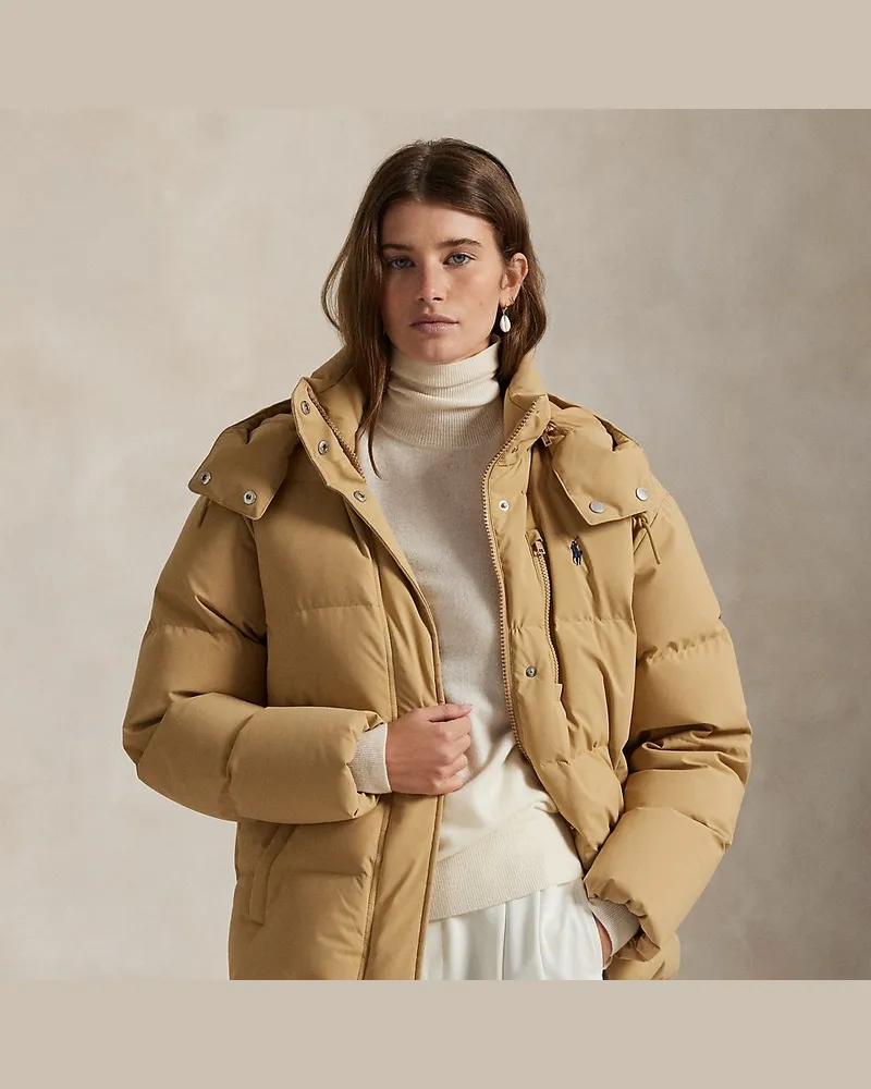 Ralph Lauren Gesteppte Daunenjacke mit Kapuze Tan