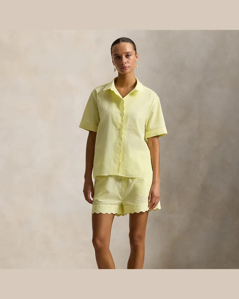 Ralph Lauren Seersucker-Pyjama mit Hemd und Shorts Yellow