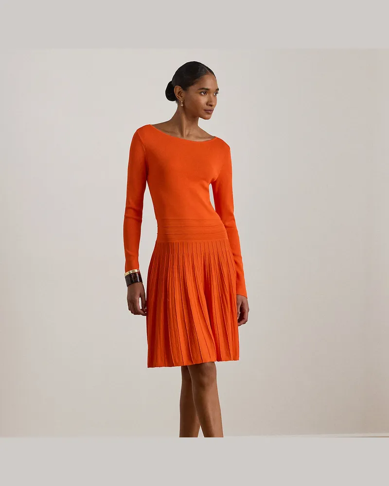 Ralph Lauren Plisseekleid mit U-Boot-Ausschnitt Orange