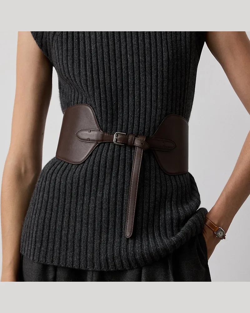 Ralph Lauren Breiter Korsettgürtel aus Kalbsleder Brown