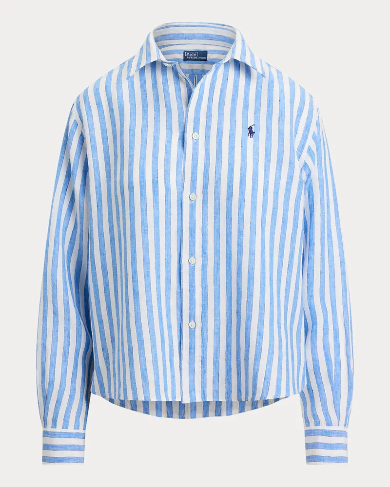 Ralph Lauren Weites Leinenhemd mit Streifen Blue