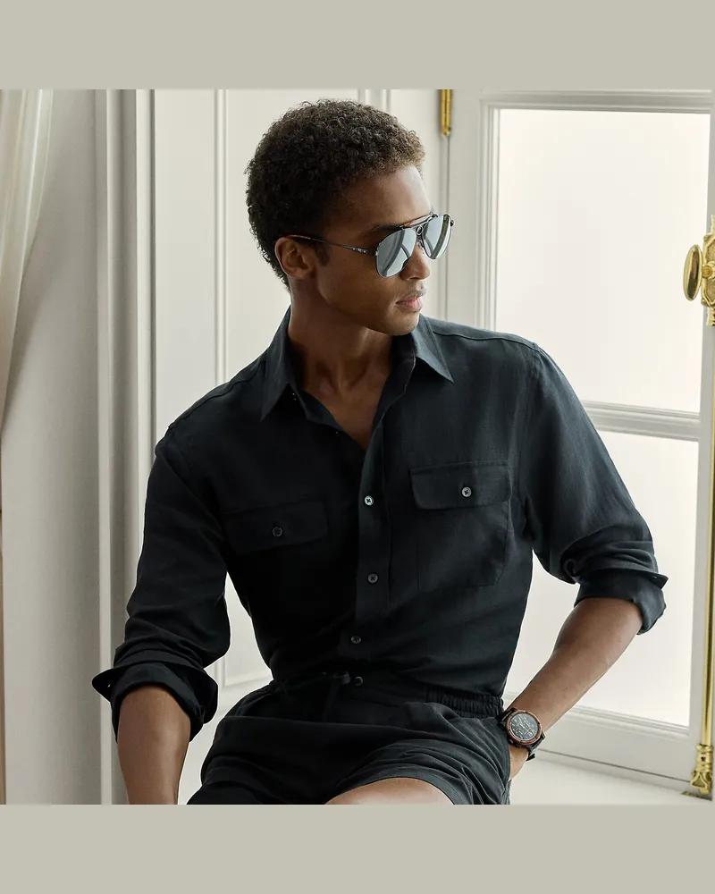 Ralph Lauren Hemd aus Seide und Leinen Black