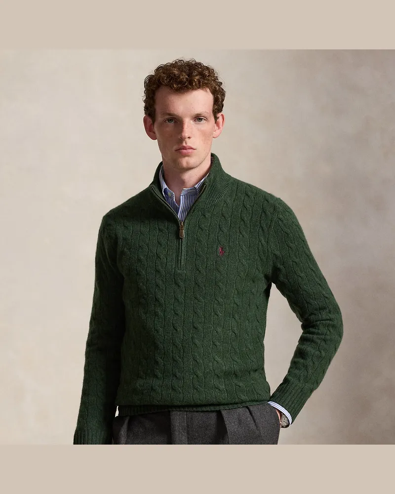 Ralph Lauren Zopfmusterpullover mit Reißverschluss Green