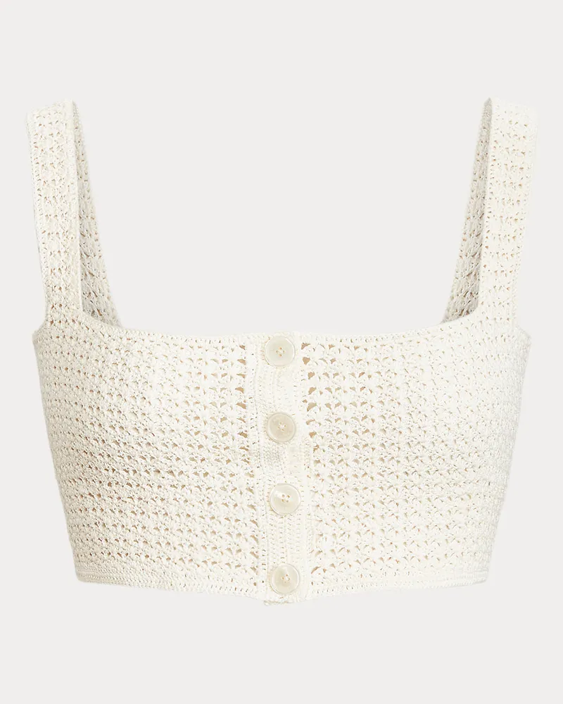 Ralph Lauren Ärmelloser, gehäkelter Seidenpullover White