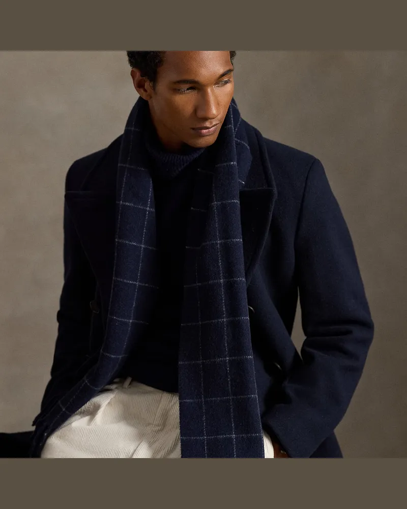 Ralph Lauren Wollschal mit Windowpane-Karo Blue