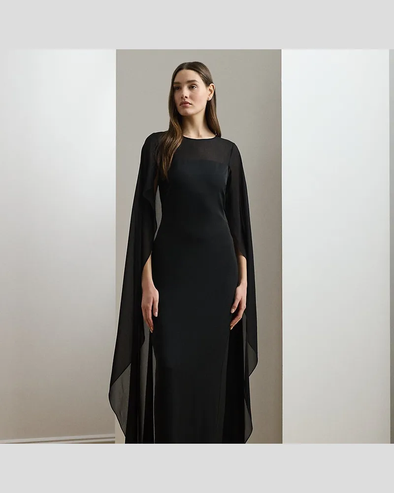 Ralph Lauren Georgette-Abendkleid mit Cape Black