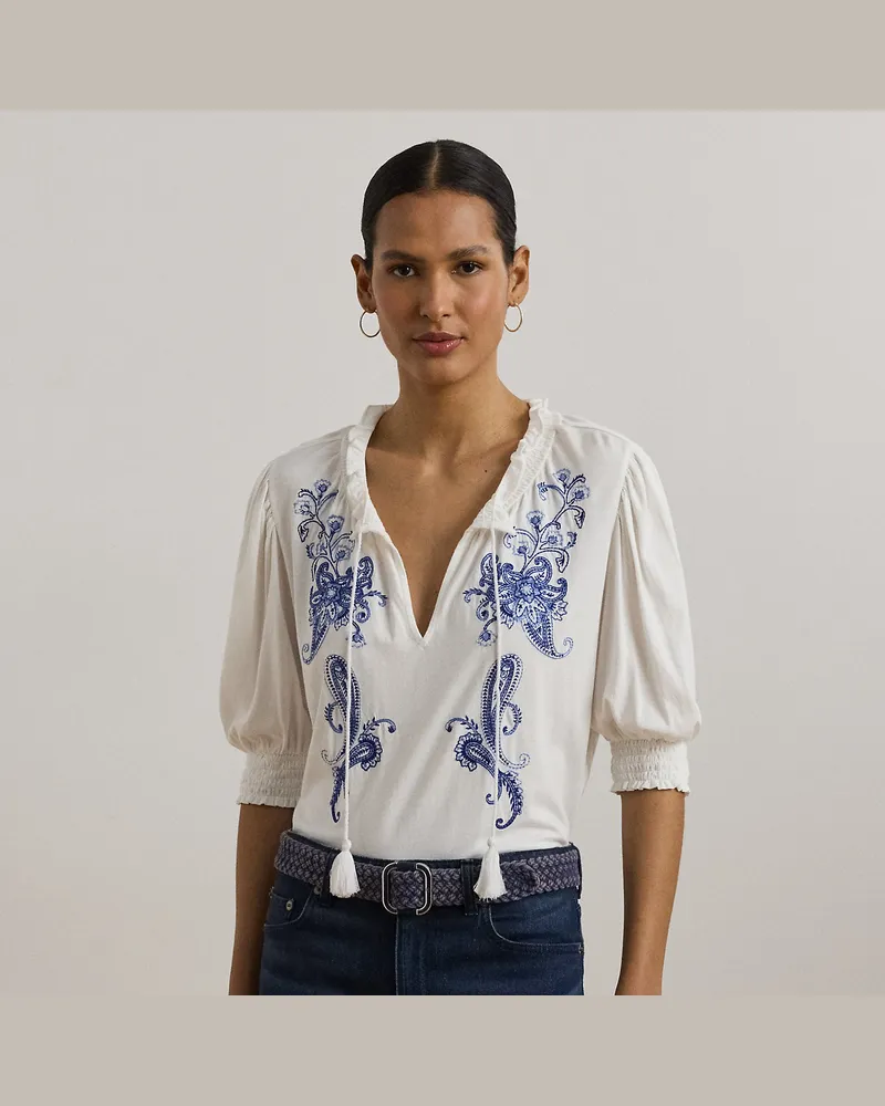 Ralph Lauren Besticktes Oberteil mit Bindebändern White