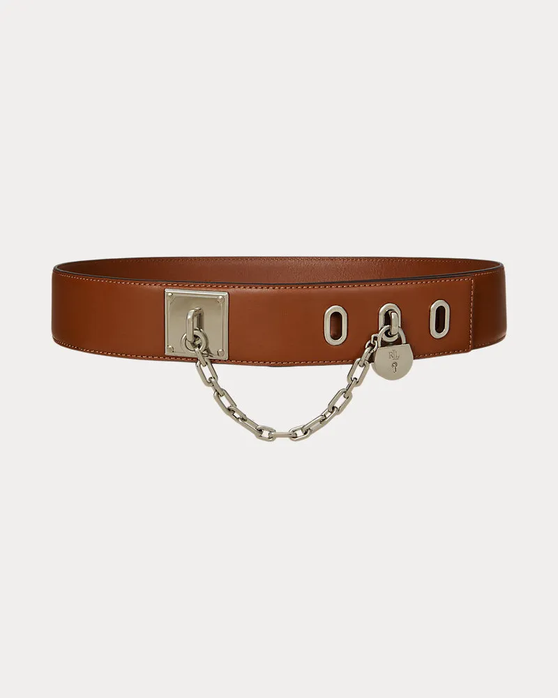 Ralph Lauren Breiter Ledergürtel mit Kette Brown