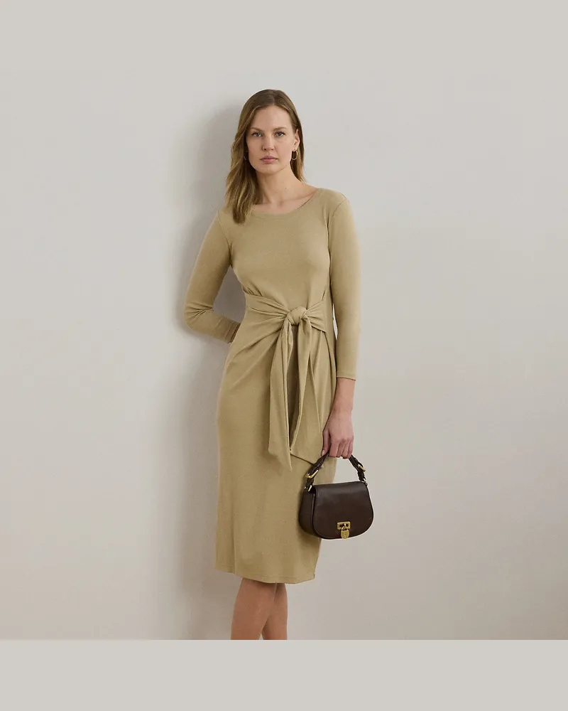 Ralph Lauren Rundhalskleid mit Bindedetail vorne Tan