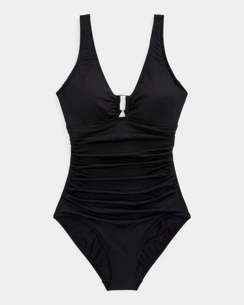 Ralph Lauren Gesmokter Badeanzug mit Ringdetail Black