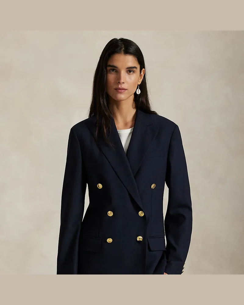 Ralph Lauren Zweireihiger Wollblazer mit Stretch Blue