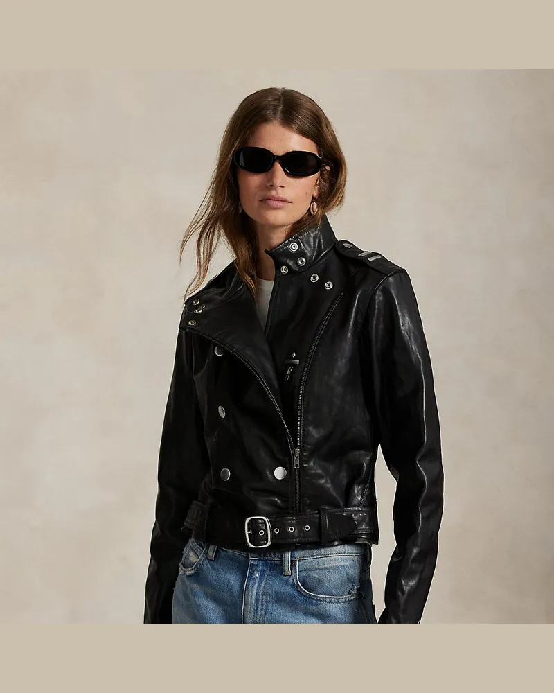 Ralph Lauren Nietenbesetzte Lederjacke Black