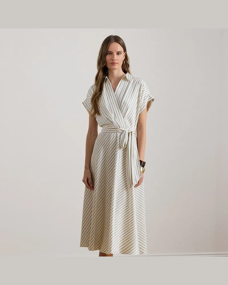 Ralph Lauren Kurzgrößen - Gestreiftes Twillkleid mit Gürtel Cream