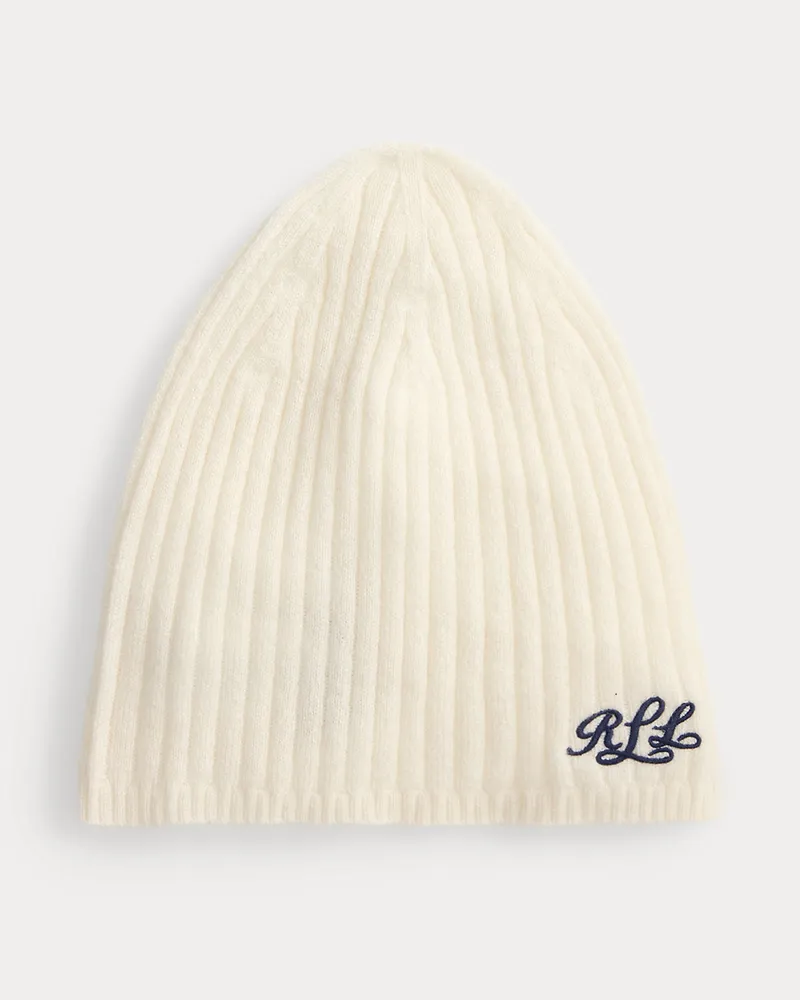 Ralph Lauren Beanie aus geripptem Kaschmir mit Logo Cream