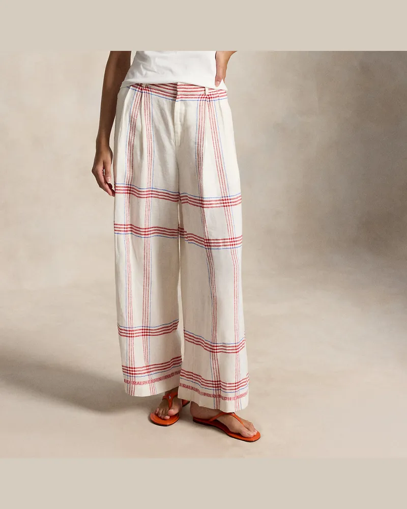Ralph Lauren Karierte Leinenhose in 3/4-Länge Cream