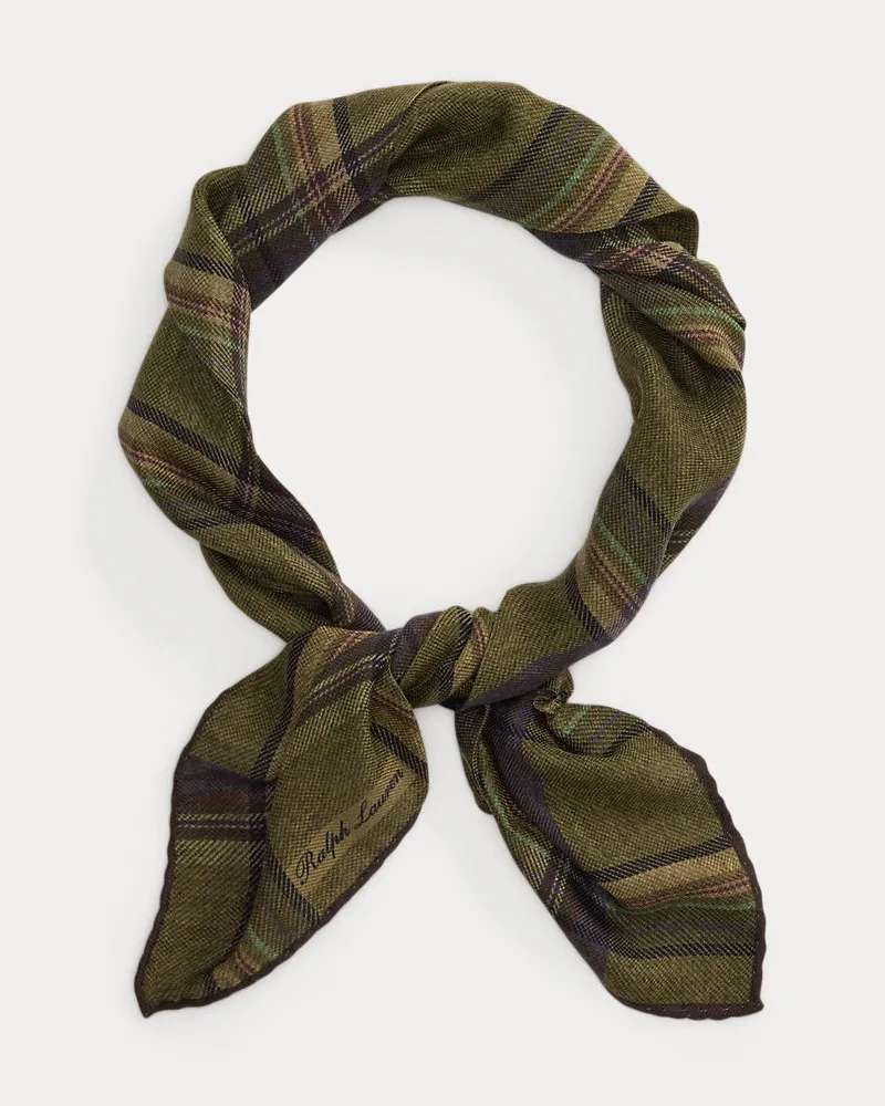 Ralph Lauren Kariertes Seidenhalstuch mit Kaschmir Green