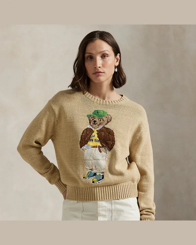 Ralph Lauren Baumwoll-Rundhalspullover mit Polo Bear Tan
