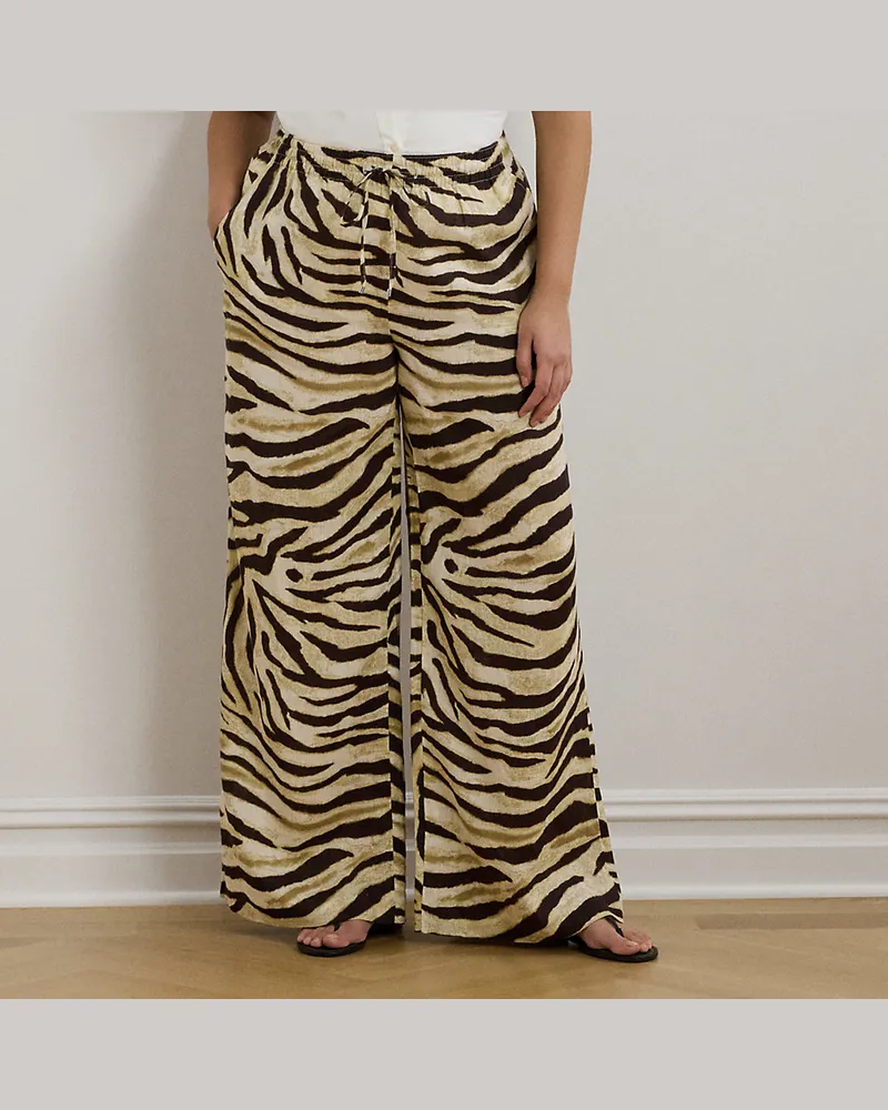 Ralph Lauren Plus Größen - Zebra-Leinenhose mit weitem Bein White