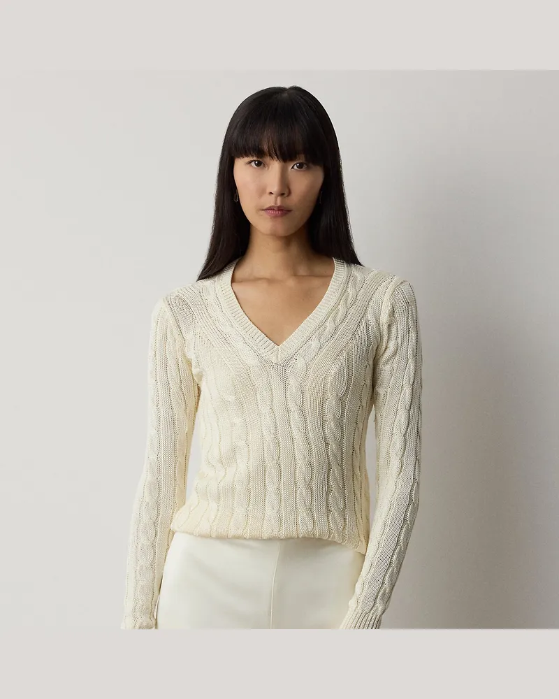 Ralph Lauren Seidenpullover mit Zopfmuster Cream