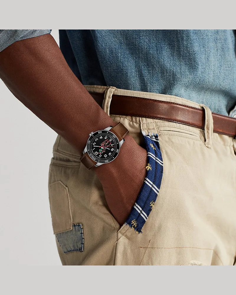 Ralph Lauren Stahl-Armbanduhr Polo Player in Schwarz Black