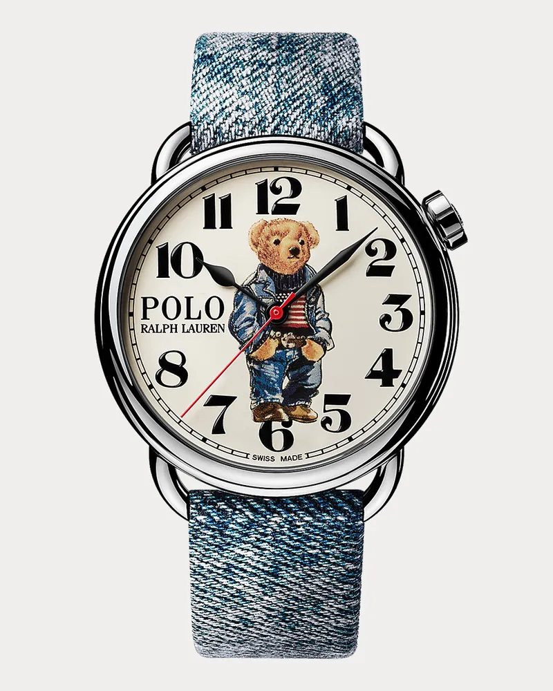Ralph Lauren Armbanduhr in Weiß mit Denim Polo Bear Blue