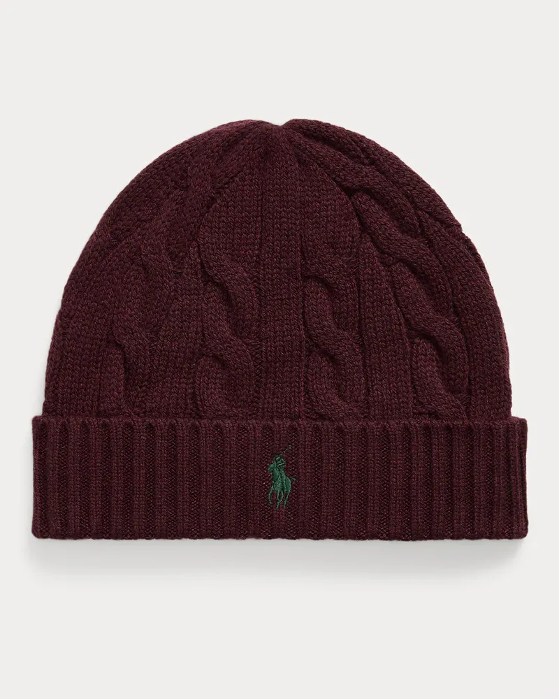 Ralph Lauren Woll-Kaschmir-Mütze mit Zopfmuster Red