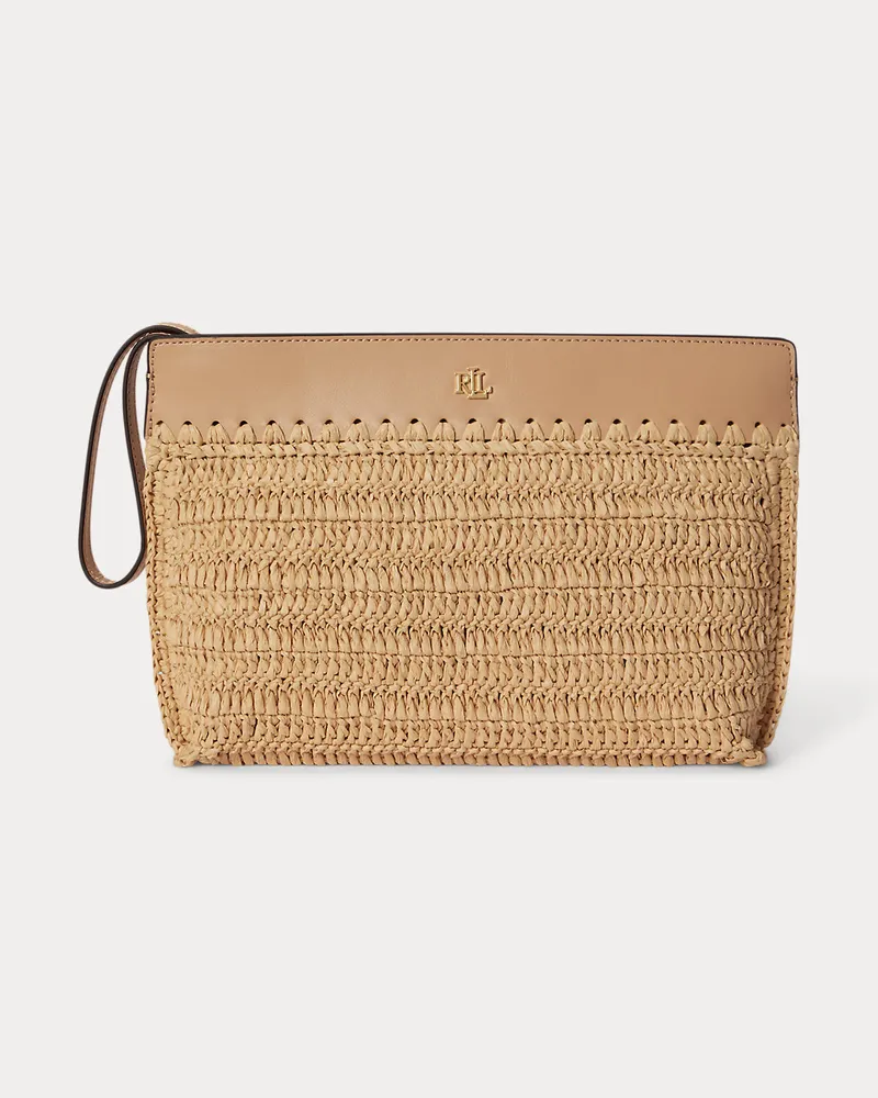 Ralph Lauren Gehäkelte Stroh-Pochette mit Lederbesatz Natural