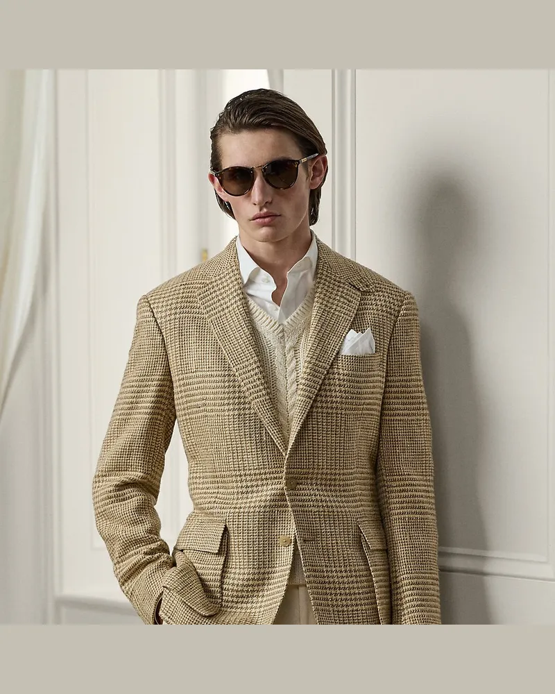 Ralph Lauren Handgefertigte Glencheck-Anzugjacke Kent Brown