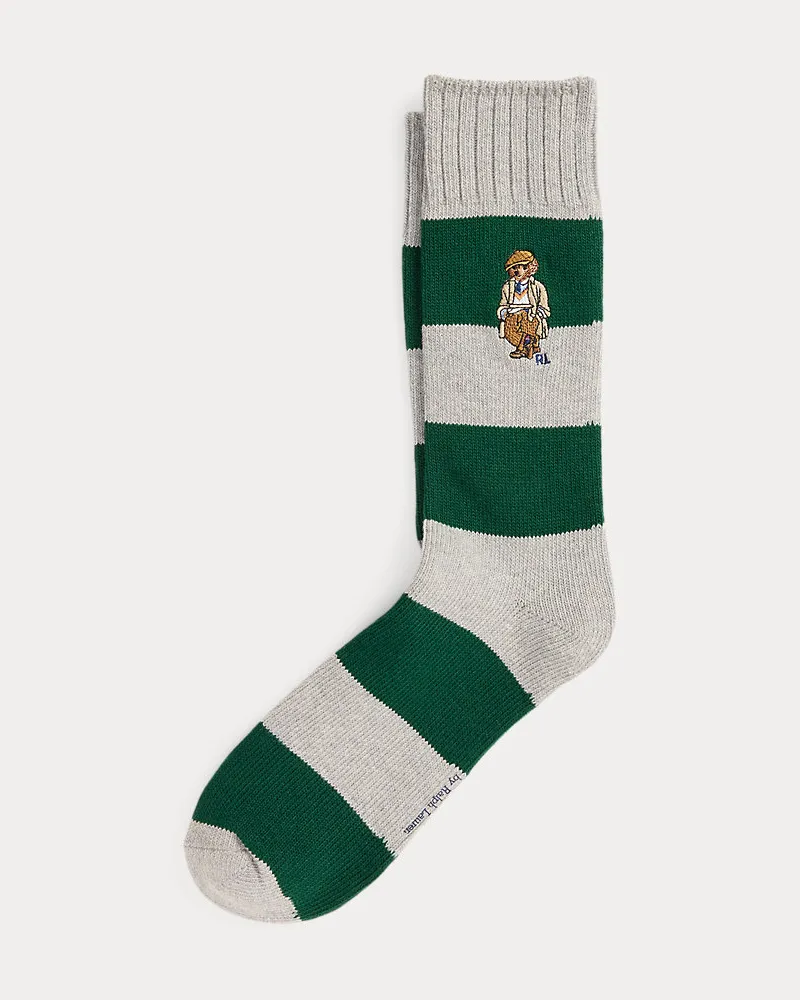 Ralph Lauren Crew-Socken mit Streifen und Polo Bear Grey